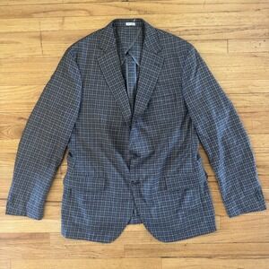 Peter Millar 42R Wool Sport Coat Blazer Grey Micro Check Made in Portugal Mens
